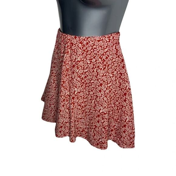 American Eagle Ditsy Floral Lined Rust Red Skater Mini Skirt Size Small - Picture 2 of 8